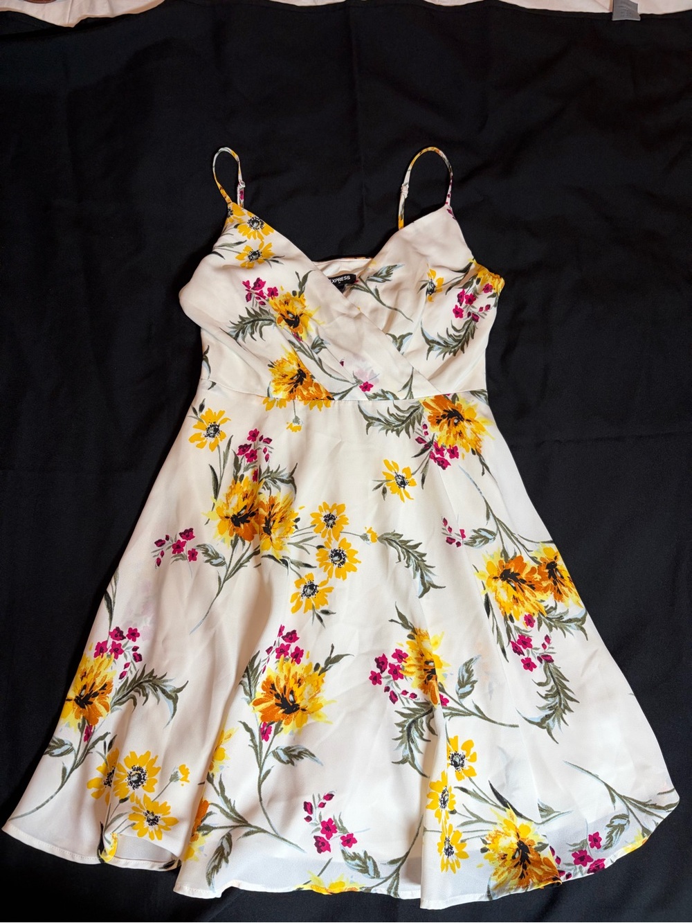 Express White Floral Mini Dress with Yellow and Pink Blooms